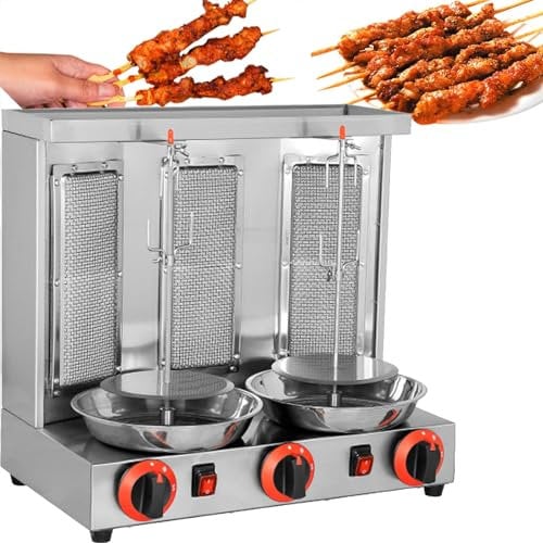 Gas-Vertikal-Drehspieß-Ofengrill, Elektrischer Shawarma-Automat Edelstahl 50-350℃ Einstellung 360° Drehbarer Kebab-Drehspieß-Ofen Gyros-Drehspieß-Grill,Silber-L