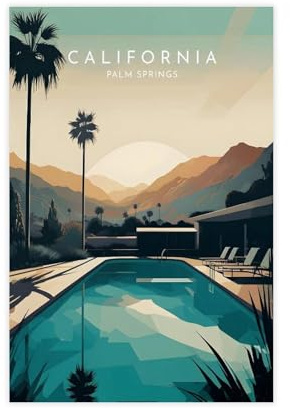 WLQZFRWV Palm Springs Leinwand-Poster, Motiv: Kalifornien, Wandkunst, Dekor, Bild, Gemälde für Wohnzimmer, Schlafzimmer, Dekoration, 20 x 30 cm