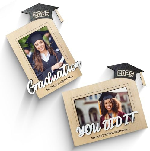 2025 Graduation Gift Fridge Magnet Photo Frame–Class of 2025 Wooden Keepsake, Insert Your Own Picture, Meaningful Gift for Him Her, Friends–Celebrate Your Forever Moment (Graduation)