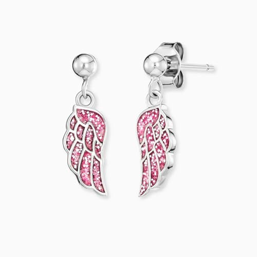 Herzengel Kinder Ohrstecker Glitzerflügel – Edelstahl mit IP-Rhodium & funkelnder Emaille – filigrane Mädchenohrringe mit Engelsflügeln – nickelfrei & allergikergeeignet, HEE-GLITTERWING-ST