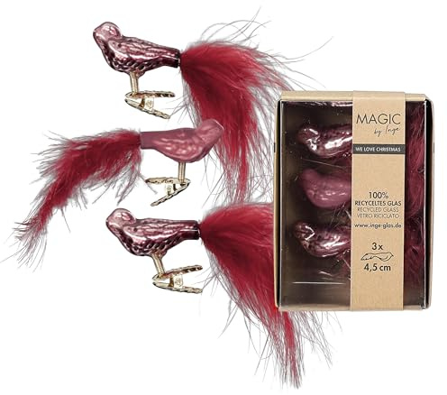 Christbaumschmuck Vögel auf Clip 4,5cm Glas 3er Set - Kleine Christbaumkugeln für Weihnachtsbaum - Weihnachtsbaumkugeln & Weihnachtsbaumschmuck zu Weihnachten - Dusty Rose