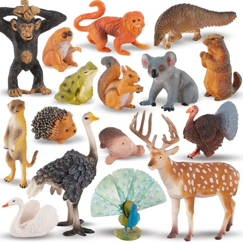 TOEY PLAY 16PCS Tierfiguren Set Wald, Wild Zoo Tiere Figuren für 3+ Kinder | Groß Spieltiere Figuren mit Hirsch Eichhörnchen Pfau, Lernspielzeug für Mädchen Jungen ab 3 4 5 Jahre