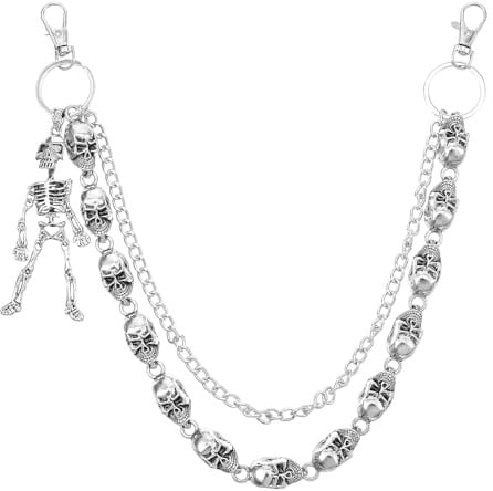 CIATBYYJ Totenkopf Hosen Kette,Punk Geldbörsenkette,Schwer Doppeldecker Hosenkette,Skelett des Menschen Wallet Chain,Emo Accessoires,Goth Accessoires Gothic Kleidung Herren