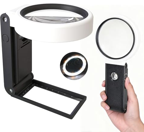 Lupe mit Licht und Ständer, 6X 25X Leselupe mit 30 LED und 3 Lichtmodi, Faltbare Handlupe mit Echtglaslinsen, Schreibtischlupe für Senioren Juwelier Handwerk Bücher Makuladegeneration Löten