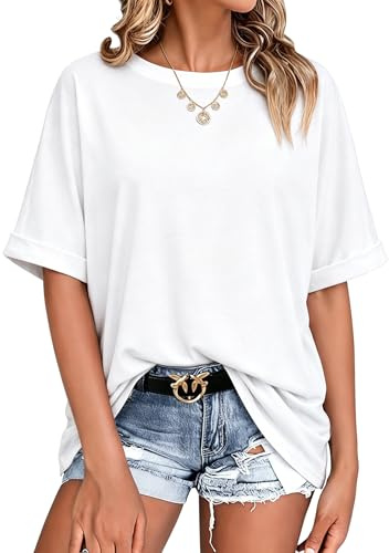 Terecey Oversized T Shirts for Women Crew Neck Half Sleeve Longline Top | Rolled Cuffs, Dropped Shoulders, Curved Hem, Hip Covering Length, Soft Stretch Comfort, Feel for Home, Travel and Work