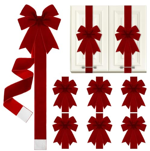 Weihnachtsschleifen für Schränke, Türen und Fenster, Weihnachtsdekoration, Kranz, Schleifen für Party, Zuhause, Küche, Dekoration, Rot, Einheitsgröße, 6 Stück