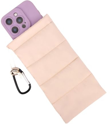 Lyreh Thermo Handyhülle, Daunen Baumwolle Warme Handyhülle Verhindert | Einfrieren und Überhitzen Handyschutz Handytasche mit Karabiner Ideal für Outdoor Camping Wandern Skifahren (Beige)