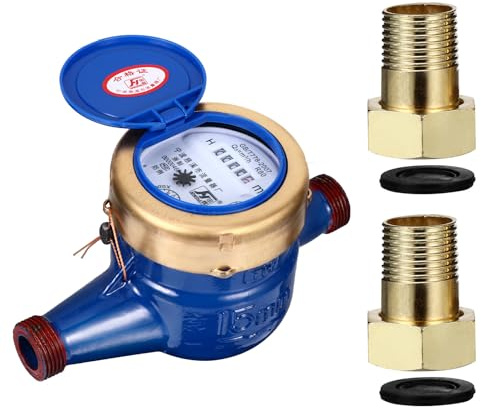 jojofuny Compteur D'eau Froide Numérique Dn15 en Fer Robuste, Compteur D'eau Métallique pour Robinet 4 Points, Mesure Précise pour Usage Domestique et Jardin, Débitmètre Électronique