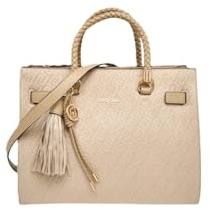 Liu Jo Handtasche Manhattan mit Allover-Logo, neutrales Beige, Kunstleder, 32 x 26 x 16 cm, mit verstellbarem Schultergurt und dekorativer Quaste