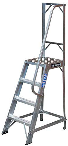 TB Davies 1271-004 Heavy-duty Industrial DPS Single Sided Warehouse Step, 4 Tread, Platform Height 1.0m, Aluminium, High Handrail, 150kg Work Load