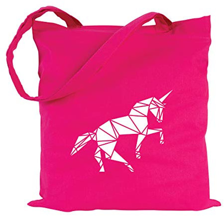 JUNIWORDS Jutebeutel - Wähle ein Motiv & Farbe - Origami Einhorn (Beutel: Pink, Motiv: Weiß)