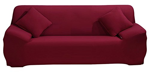 ele ELEOPTION Sofa Überwürfe Sofabezug Stretch elastische Sofahusse Sofa Abdeckung in Verschiedene Größe und Farbe Herstellergröße 195-230cm (Weinrot, 3 Sitzer für Sofalänge 170-220cm)
