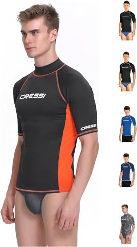 Cressi Sub S.p.A. Rash Guard Man Rash Guard Haute de combinaison en tissu très élastique spéciale, Manches Longues et Courtes, Protection Solaire UV (UPF) 50+ Noir/Orange XXXL/7 (58)