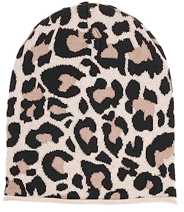 Zwillingsherz Slouch-Beanie-Mütze mit Baumwolle - Hochwertige Strickmütze mit Leo Design für Damen Mädchen Jungen 2020 - Hat - One Size - Frühjahr Sommer Herbst und Winter - beige