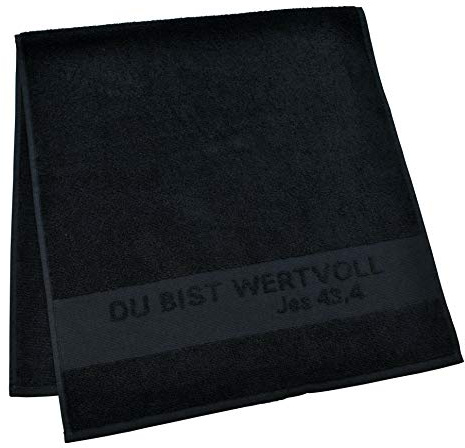 Christliche Geschenkideen Frottee-Handtuch 100% Baumwolle mit gewebter Bordüre Du bist wertvoll 50x100cm (schwarz)