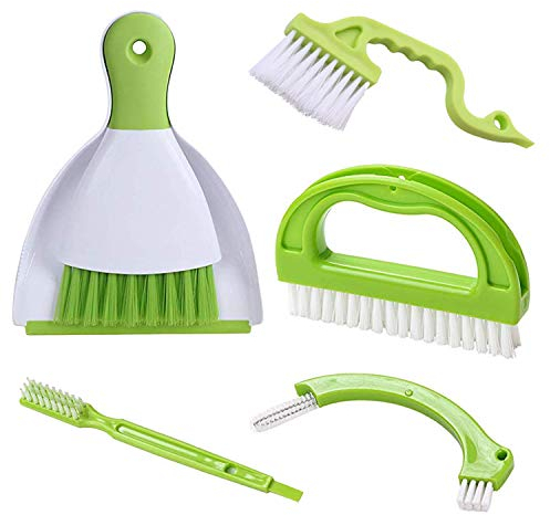 Hand-held Dustpans Grout Brush Groove Gap Cleaning Tools set, LeeLoon Household Cleaning Brushes for Table, Desk, Countertop, Key Board,Shower,Bathroom,Kitch,Door Window Track,Seams,Floor Lines,5 pack