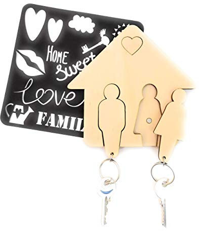 Ant Creations - Portachiavi Uomo Donna Magnetico in Legno da decorare con Stencil incluso - Idea Regalo Nuova Casa Coppia Natale Anniversario Festa del papà Anniversario Bomboniere 15 x 15 cm