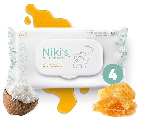 Niki's Natural Wipes Natural Baby Wipes, Pack of 4 248 Count, Pack of 4