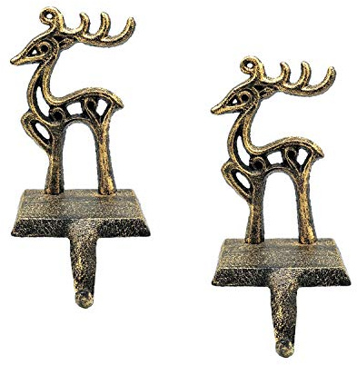 Medoore 2 Stück Rentier Weihnachtsstrumpfhalter, Bronze, Freistehend, Gußeisen, Weihnachtshaken, Kaminhaken, Aufhänger für Kamin, Kaminfreistehend, Weihnachtsdekoration