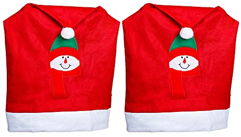 Novaliv Weihnachten Stuhlhussen Set I Rot I Nikolausmütze I Stuhlbezug Weihnachtsdeko Weihnachtsmütze Stuhldeko Husse Stuhl Stuhlüberzug (2, Schneemann)