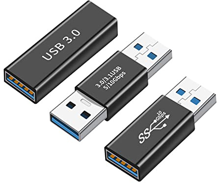 HIEbee 3kinds of USB 3.0 apters kit, USB 3.0 Female to Female and Male to Male and Female to Male, high Speed Convert Extension Coupler Connector converte,Black