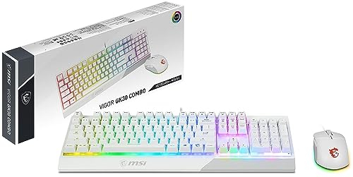 MSI Vigor GK30 Combo White, 6-Zone RGB GK30 Gaming Keyboard & GM11 Gaming Mouse, Water Repellent & Splash-Proof, 5000 DPI