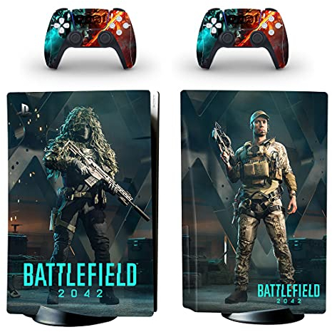 PS5 Disc Edition Battlefield 2042 Console Skin, Wrap, Decal, Vinyl, Sticker, Faceplate - Console and 2 Controllers - Protective Cover PlayStation 5 DISC