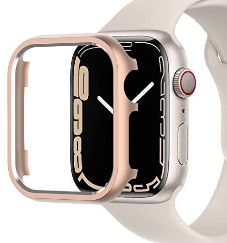 Miimall Schutzhülle Kompatibel mit Apple Watch Series 7 41mm 45mm Hülle, Aluminiumgehäus Rahmen Metall Stoßstange Cover Kratzfester Stoßfest Schutz Case für Apple Watch Watch Series 7 41mm Roségold