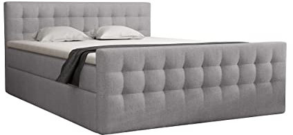 FEDVE Boxspringbett 160x200 Grau – Pumikas – Große Doppelbett zum Schlafzimmer – Gestepptes Kopfteil Bett mit Matratze – Stabiles und Gemütlich Bett für Viele Jahr
