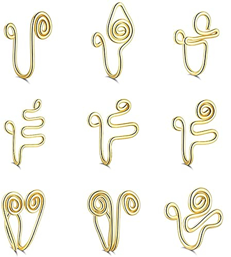 JINGLING Afrikanische Nasenmanschette, Nasenringe für Frauen, Goldener Nicht durchdringender Clip auf Nasenring, 14k Vergoldung gefälschte Nasenmanschette Faux Nasenring-Schmuck-Set