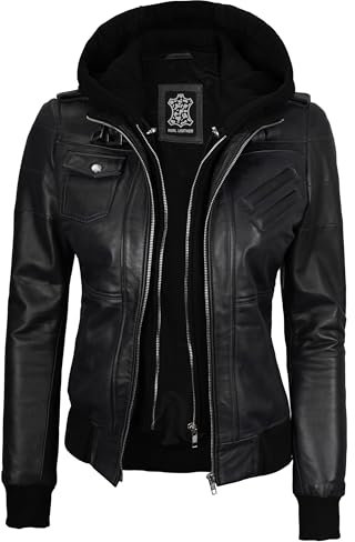 fjackets Veste de moto légère en cuir d'agneau véritable pour femme, Edinburgh Veste pour femme Noir, Large