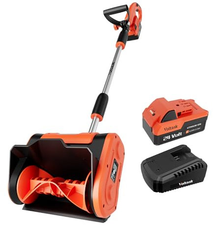 VOLTASK Pala da neve senza fili, 20 V, 25,4 cm, 4 Ah, spazzaneve a batteria con manico frontale regolabile (batteria da 4 Ah e caricabatterie rapido inclusi)