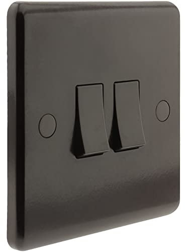 Art Deco Emporium 2Gang 2Way 10Amp Wall Switch in Vintage Period Style Bakelite Dark Brown Part of the New eXalt V2.0 Brand. Standard UK Single Pole 2-Way Rocker Light Switch 2-Gang