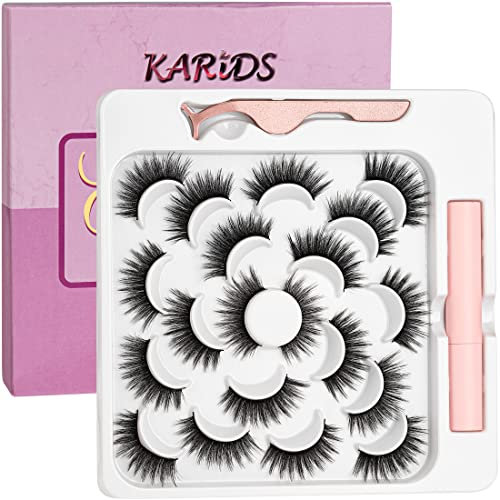 False Eyelashes -10 Pairs- Black Natural Full Eyelash for Women – Comfortable Eye Lashes for Daily Use at Work, Parties & Salons | Easy to Stick -Mink Lashes Multipack (104+Glue)