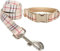 RC GearPro Nylon Adjustable Dog Collar Khaki Plaid Pattern Zinc Alloy Metal Easy to Use Buckle Dog Collar, Classic Pet Collar Leash Rope Set for Small Medium Large Dogs, Collar M + Lead 120cm