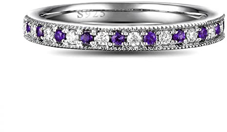 Eheringe mit Gravur Violett Ring Zirkonia Silber 925 Band Bands zum Muttertag Größe 45 (14.3)