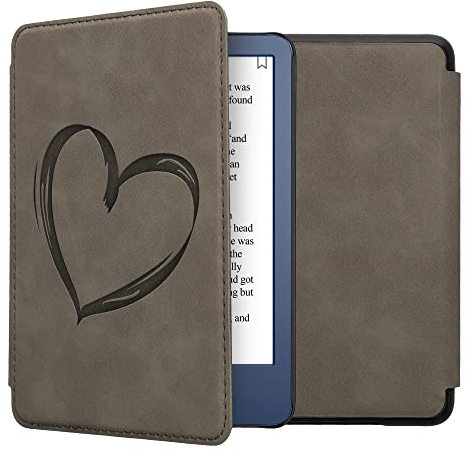 kwmobile Hülle kompatibel mit Amazon Kindle (2022/2024) Hülle - Kunstleder Cover - Herz Brush Grau