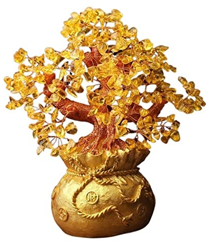 TOMYEUS Money Tree Glücklicher Baum Reichtum gelben Kristallbaum natürlicher glücklicher Baum Geldbaum Ornamente Bonsai Reichtum Glück Feng Shui Ornamente Feng Shui Decor Tree
