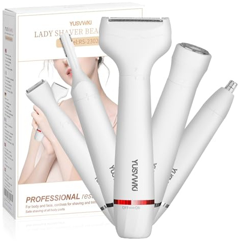 5 in 1 Electric Shaver for Women Body Hair Remover Rechargeable Waterproof | Lady Shavers Facial Hair Remover Bikini Trimmer Portable Eyebrow Face Lip Legs Underarm Electric Shaver with USB Charging