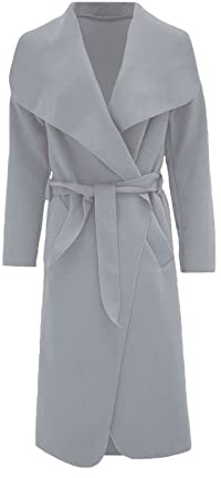 KOLLACHE Womens Coats Italian Long Duster Waterfall Trench Coats For Women Belted Jacket Women Winter Cardigan Light grey 12-14