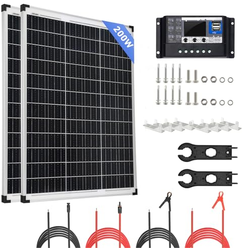 Kit Panneau Solaire 200W 12 Volt Module PV à Haut Rendement avec Contrôleur de Charge 30A pour Camping-car, Remise, Caravane, Bateau