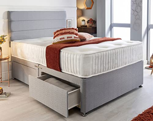 SANA SLEEP Premium Stylish Fabric Divan Bed Set With Open Coil Memory Foam Mattress, 2 Drawers (Same Side) and Matching Headboard 6FT Super King - Naples Pink
