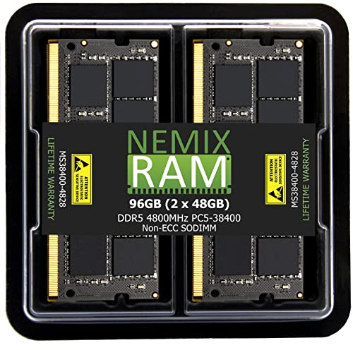 NEMIX RAM Kit de memoria SODIMM para ordenador portátil de 96 GB (2 x 48 GB) DDR5 4800 MHZ PC5-38400 2Rx8 1.1V CL40 262 pines sin ECC sin búfer SODIMM