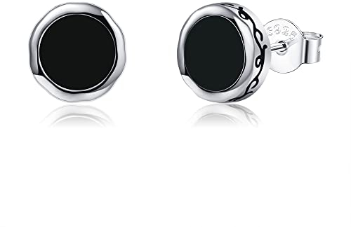 Schwarze Onyx-Ohrringe, Sterlingsilber, Baum des Lebens, Runen-Ohrstecker, Schmuck, Geschenke für Damen und Herren