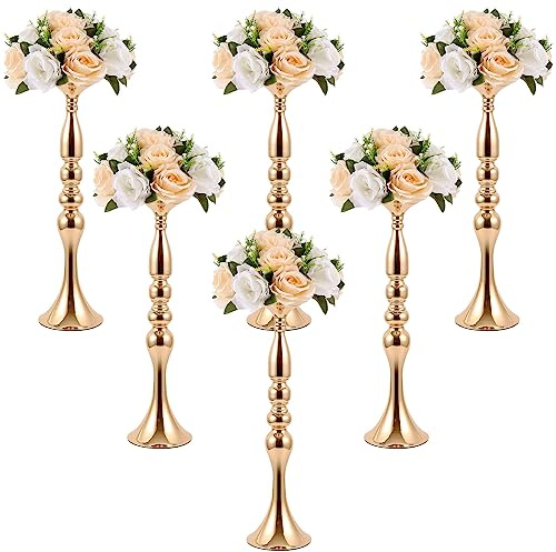 Sabary 6 Pcs Wedding Flower Stand Metal Flower Centerpieces Stand for Table Vase Arrangement Rack for Wedding Reception Dinner Table Party Decor(20 Inch,Gold)