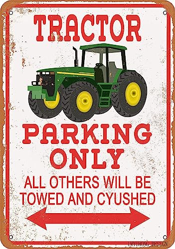 LMYUHONG Metallschilder Traktor Parking Only 30,5 x 20,3 cm Geschenk für Männer mit Parkplatzschild Traktor Kreuzung Straßenschild Grün Traktor Geschenke enthalten personalisierte Lot Schilder