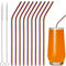 FINEASY Set of 10 Metal Straws Drinking with 2 Cleaning Brushes, Eco-Friendly Reusable Straws Coloured Stainless Steel Straws for Smoothie, Cocktail, Hot Drinks (Bent)
