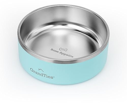 GrandTies Gamelle pour chien en acier inoxydable | Gamelle gravée réutilisable sans BPA | Grande gamelle antidérapante et anti-déversement | Gamelle à eau d'extérieur pour chien (1,2 l, vert poudré)