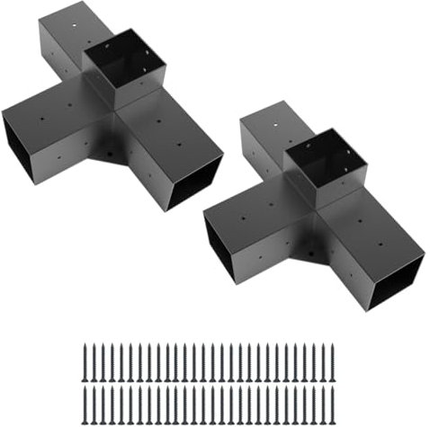 YEOOE Pergola Brackets 4x4 (Actual: 3.5x3.5 in), 2 Pack Woodworks Pergola Kit 4-Way Right Angle Corner Brackets, Powder Coated Pergola Hardware for Lumber Pergola Gazebo Sunroom Carport