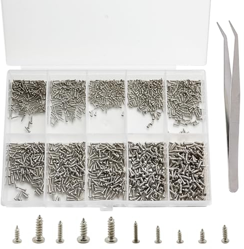 LWMLWM Set di 1200 Mini Viti Autofilettanti - Micro Teste Rotonde per Occhiali, Orologi, Telefoni, Fotocamere, Computer Portatili - M1/M1.2/M1.4/M1.7